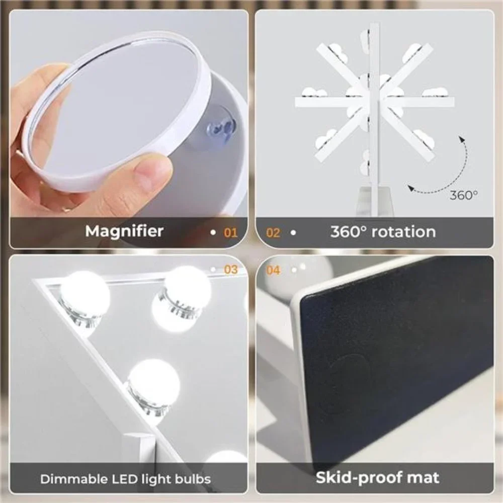 Hollywood Vanity Mirror with Lights,Tabletop Makeup Mirror with 9 LED Lights